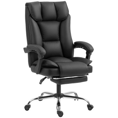 Chaise de bureau inclinable repose-pieds rev&ecirc;tement synth&eacute;tique noir