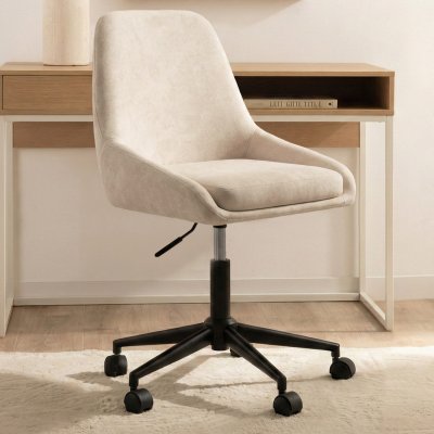 Chaise de bureau MARTIN en tissu chenille beige pivotante et r&eacute;glable &agrave; roulettes
