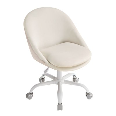 Chaise de bureau pivotant et r&eacute;glable en hauteur, Blanc Cr&egrave;me / Velours