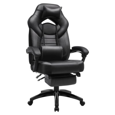 SONGMICS Chaise de bureau repose-pieds t&eacute;lescopique noir d'encre
