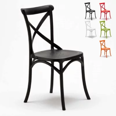 Chaise de cuisine et restaurant en polypropyl&egrave;ne Vintage Paesana Cross design, Couleur: Noir