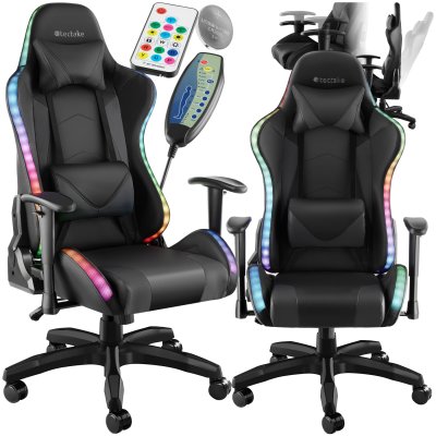 TECTAKE Chaise de gaming forme ergonomique avec dossier r&eacute;glable noir/noir