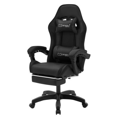 ML DESIGN Chaise de gaming noir en PU avec repose-pieds dossier inclinable rotation 360&deg;