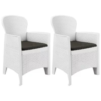 VIDAXL Chaise de jardin 2 pcs et coussin Blanc Plastique Aspect rotin