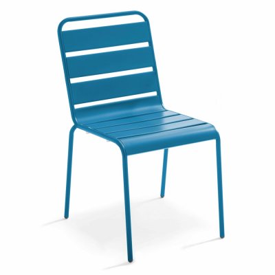 OVIALA Chaise de jardin - 47 x 55 x 83 cm - Acier - Palavas - Bleu Pacific