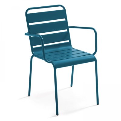 OVIALA Chaise de jardin - 55 x 55 x 83 cm - Acier - Palavas- Bleu Pacific