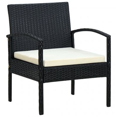 VIDAXL Chaise de jardin avec coussin R&eacute;sine tress&eacute;e Noir