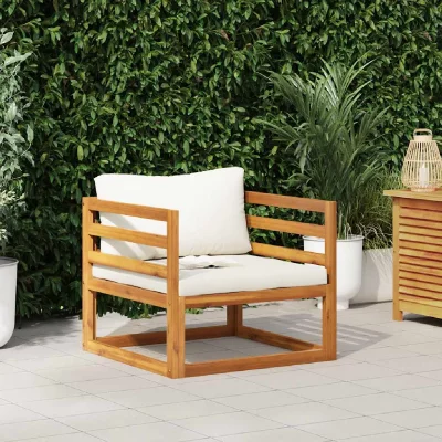 VIDAXL Chaise de jardin avec coussins cr&egrave;me Bois d'acacia massif  Cr&egrave;me
