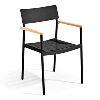 OVIALA Chaise de jardin en aluminium et bois avec accoudoirs