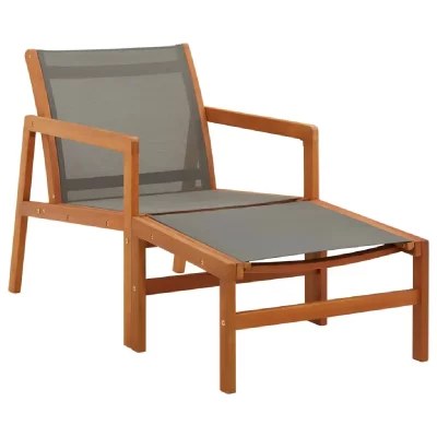 VIDAXL Chaise de jardin et repose-pied Gris Eucalyptus et textil&egrave;ne