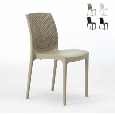 GRAND SOLEIL Chaise de Jardin Poly-rotin caf&eacute; bar glaciers empilable Boheme  Couleur: Beige