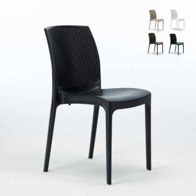 GRAND SOLEIL Chaise de Jardin Poly-rotin caf&eacute; bar glaciers empilable Boheme  Couleur: Noir