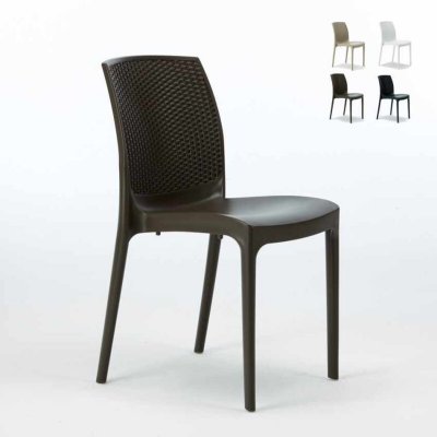 GRAND SOLEIL Chaise de jardin poly-rotin caf&eacute; bar glaciers empilable boheme  