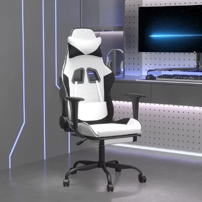 VIDAXL Chaise de jeu avec repose-pied Blanc et noir Similicuir