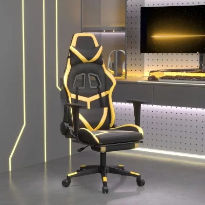 VIDAXL Chaise de jeu avec repose-pied Noir et dor&eacute; Similicuir 