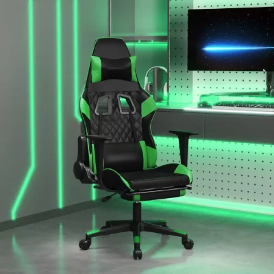 VIDAXL Chaise de jeu avec repose-pied Noir et vert Similicuir