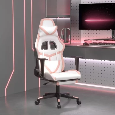 VIDAXL Chaise de jeu de massage avec repose-pied Blanc&Rose Similicuir