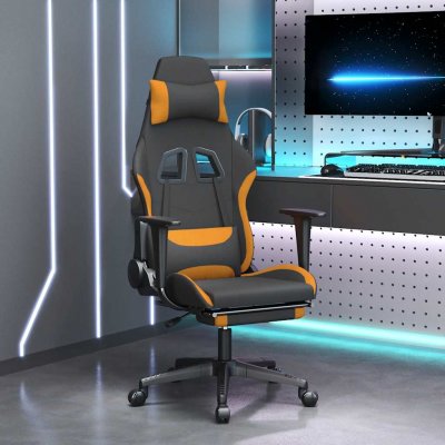 VIDAXL Chaise de jeu de massage avec repose-pied Noir et orange Tissu 