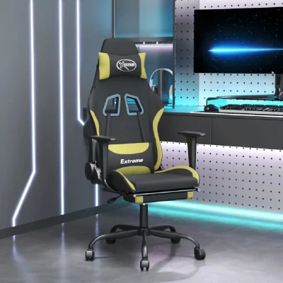 VIDAXL Chaise de jeu de massage avec repose-pied Noir et vert clair