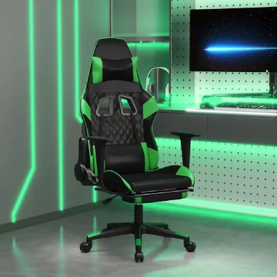 VIDAXL Chaise de jeu de massage avec repose-pied Noir&Vert Similicuir