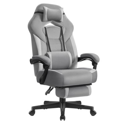 SONGMICS Chaise de jeu ergonomique avec repose-pieds support lombaire gris