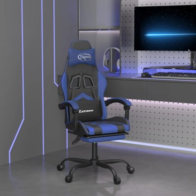 VIDAXL Chaise de jeu pivotante et repose-pied Noir et bleu Similicuir