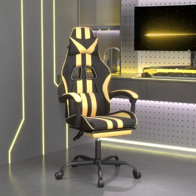 VIDAXL Chaise De Jeu Pivotante Et Repose-pied Noir Et Dor&eacute; Similicuir 