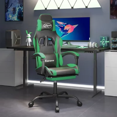 VIDAXL Chaise de jeu pivotante et repose-pied Noir et vert Similicuir 
