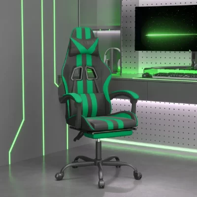 VIDAXL Chaise De Jeu Pivotante Et Repose-pied Noir Et Vert Similicuir 