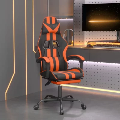 VIDAXL Chaise de jeu pivotante repose-pied Noir et orange Similicuir 