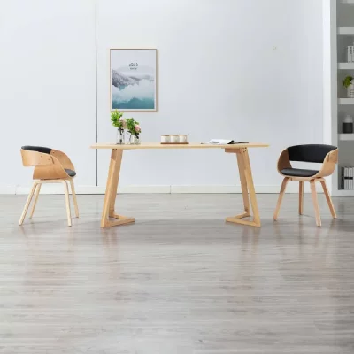 Chaise de salle &agrave; manger Noir Bois courb&eacute; et similicuir