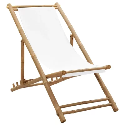 VIDAXL Chaise de terrasse en bambou et toile - Blanc - 112 x 60 x 75 cm