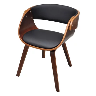 Chaise design en bois courb&eacute; marron simili cuir noir 240708