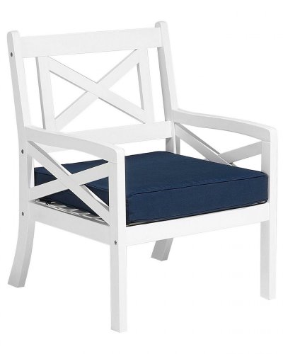 BELIANI Chaise en bois blanc avec coussin bleu marine baltic 122292