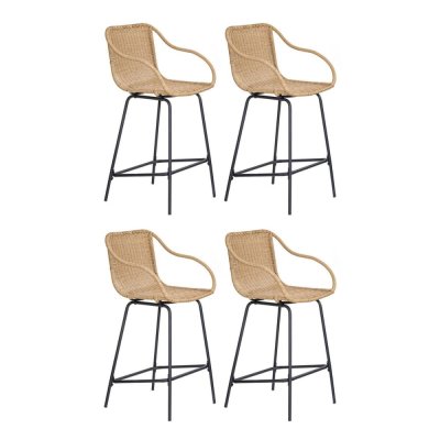 Chaise en style rotin beige et pieds en m&eacute;tal Homesight Moorea, 4 pi&egrave;ces