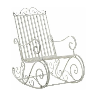 DECOSHOP26 Chaise fauteuil &agrave; bascule rocking chair pour jardin en fer blanc vieilli MDJ10104
