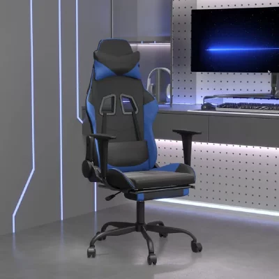 VIDAXL Chaise gaming avec repose-pied Noir et bleu SimilicuirChaise Gamer Si&egrave;ge Gaming Fauteuil Gamer
