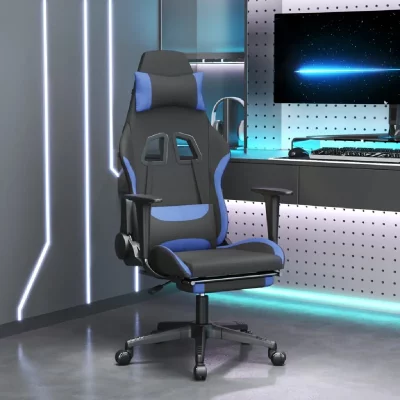 VIDAXL Chaise gaming avec repose-pied Noir et bleu TissuChaise Gamer Si&egrave;ge Gaming Fauteuil Gamer 