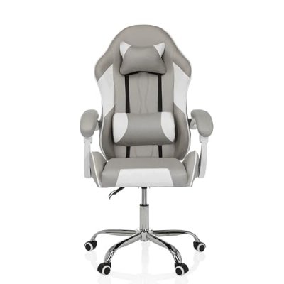 MYBUERO Chaise gaming / chaise de bureau GAMEBREAKER W03 tissu gris/blanc