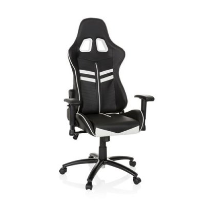 HJH OFFICE Chaise gaming / Chaise de bureau LEAGUE PRO simili cuir noir / blanc  