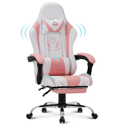 COLAMY Chaise gaming ergonomique avec repose-pieds capacit&eacute; de charge maximale 136kg - Rose