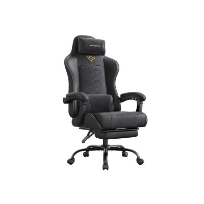 SONGMICS Chaise gaming ergonomique avec repose-pieds et coussin &agrave; ressorts, Noir D'encre