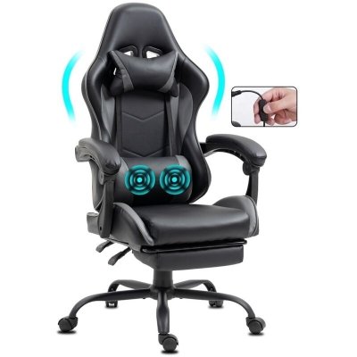 DELMAN Chaise Gaming ergonomique avec repose-pieds et massage gris