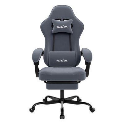 GENERIQUE chaise gaming ergonomique avec repose-pieds, support lombaire et hauteur r&eacute;glable - Gris