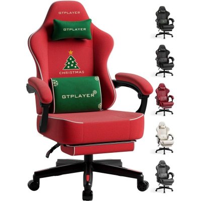 GTPLAYER Chaise gaming -  - Motif No&euml;l - Assise XL - Repose-pieds extensible - Coussin plumes velours