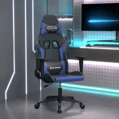 VIDAXL Chaise gaming Noir et bleu SimilicuirChaise Gamer Si&egrave;ge Gaming Fauteuil Gamer 
