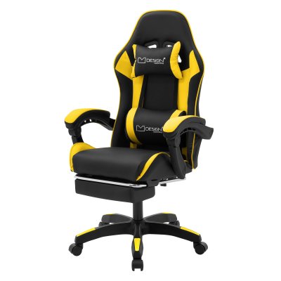 ML DESIGN Chaise Gaming Noir Jaune Pu Avec Repose-pieds Dossier Inclinable Rotation &Agrave; 360&deg;