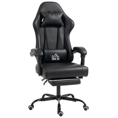 HOMCOM Chaise gaming support lombaire massant rev&ecirc;tement synth&eacute;tique noir