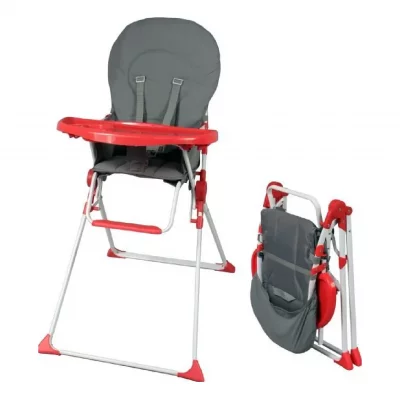 BAMBISOL Chaise Haute B&eacute;b&eacute; Pliable Fixe Ultra Compacte et L&eacute;g&egrave;re Gris Rouge