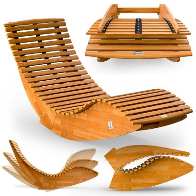 CASARIA Chaise longue &agrave; bascule en bois d'acacia certifi&eacute; fsc transat ergonomique jardin